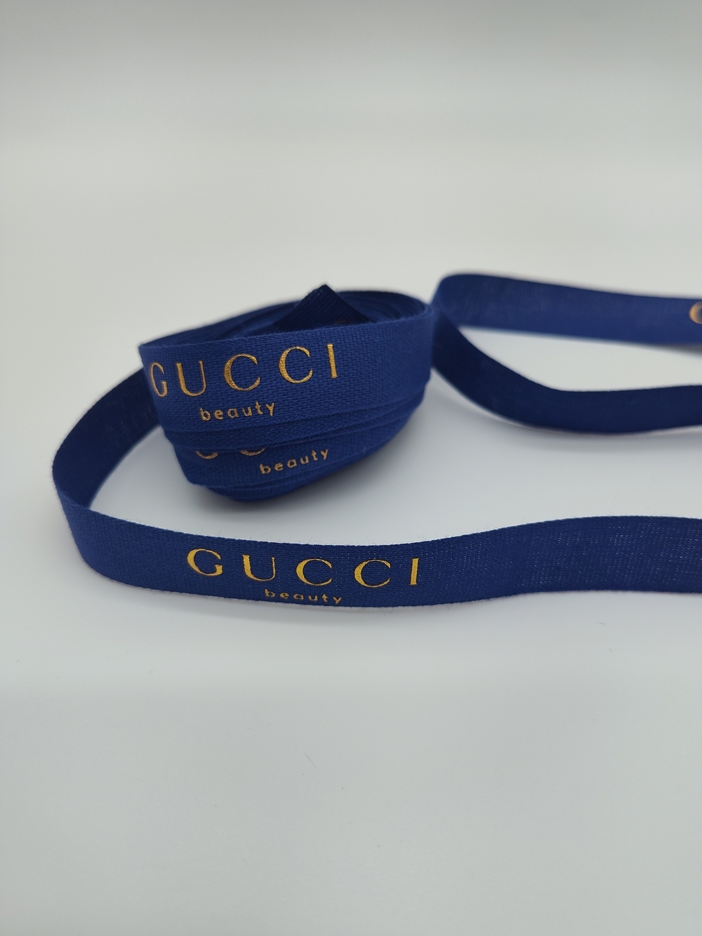 GUCCI Beauty Royal Blue Gold Logo Ribbon 2 Yards Gift Wrap Trim